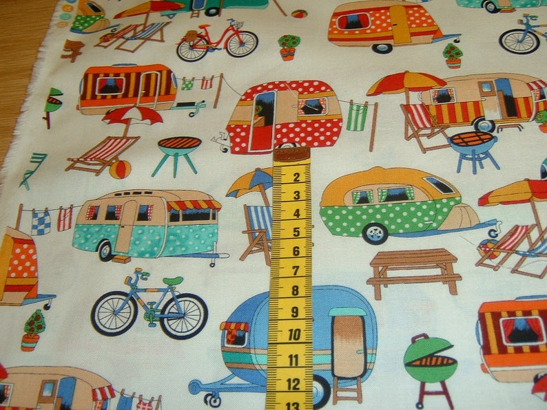 Camper Wohnwagen Camping Urlaub Urlaub Baumwolle Patchworkstoff 50x110 cm Bild 3