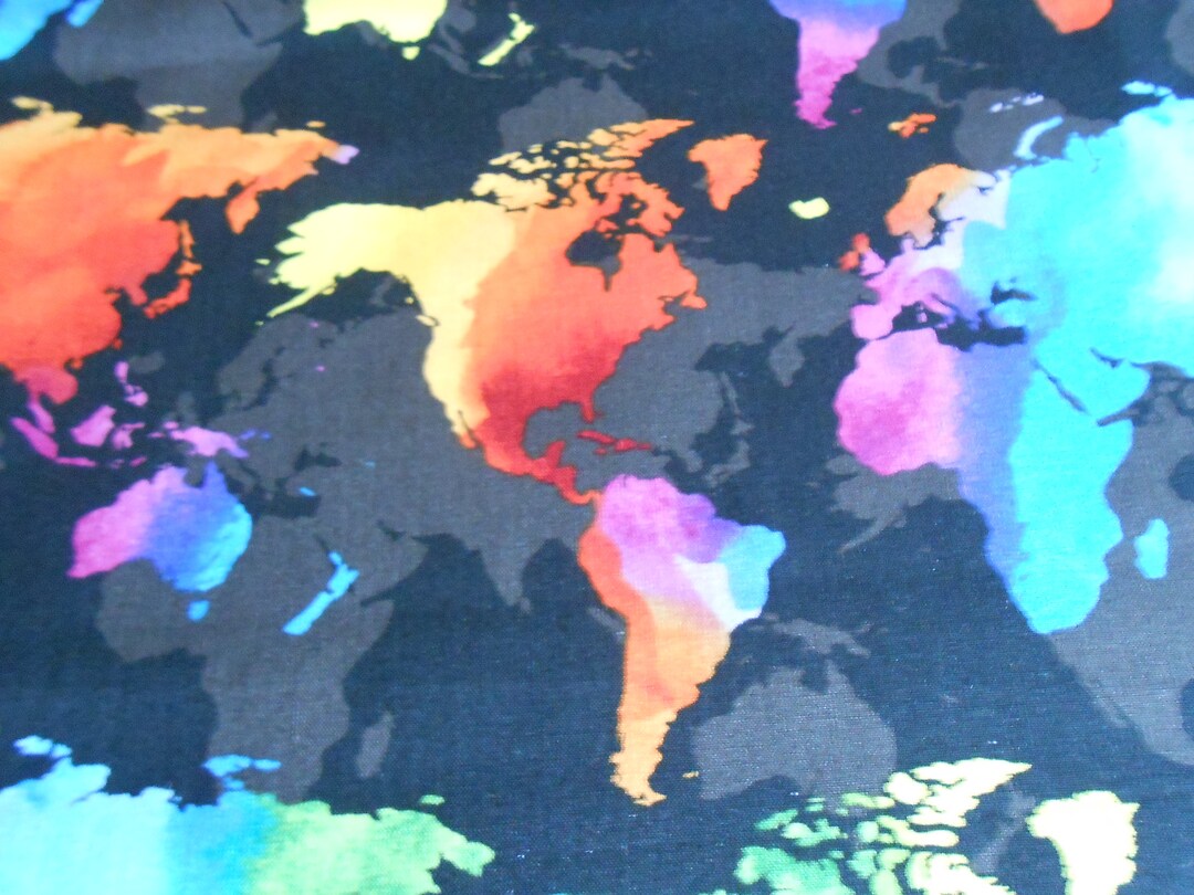 Continents World Map Timeless Cotton Patchwork Fabric 50 X 110 Cm Etsy