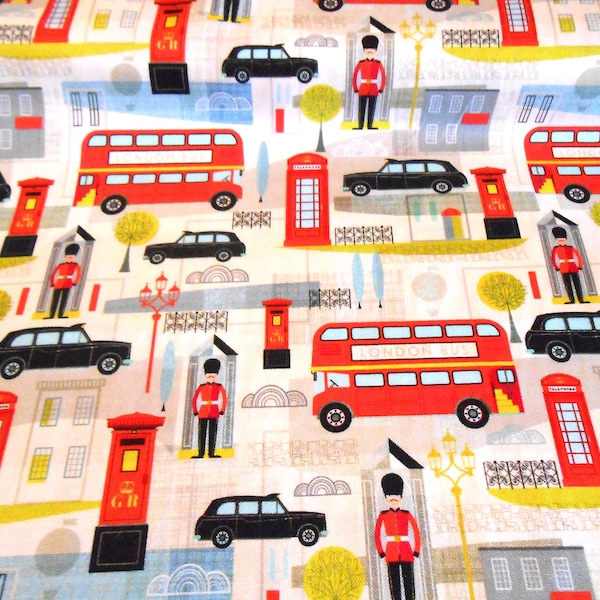 London Doppeldeckerbus Grenadier-Guards Mail Nutex Baumwolle Patchworkstoff  50x110 cm