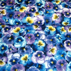 Violet Pansy blue purple yellow Patchwork fabric cotton 50 x 110 cm image 1