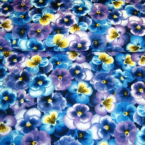 Violet Pansy blue purple yellow Patchwork fabric cotton 50 x 110 cm