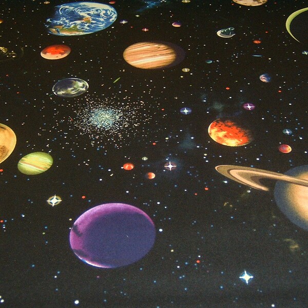 Solar System Universum Nutex Weltall Erde Mars Venus Planeten  schwarz Patchworkstoff   Baumwolle 50x110 cm