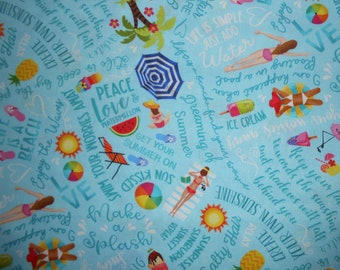 Zomergevoel parasol palmboom zee badmode Tijdloos 50 x 110 cm katoenen patchworkstof