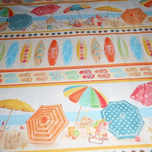 Border Beach Parasols Deck Chairs Sea Beach Retreat Cotton Patchwork Fabric 50 x 110 cm