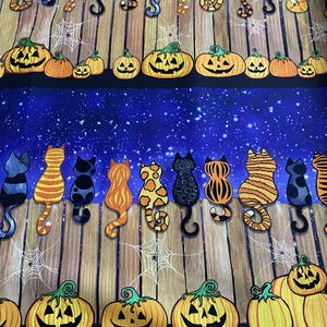Katten op het hek Halloween Tijdloze katoenen patchworkstof 50 x 110 cm Prachtige levendige kleuren