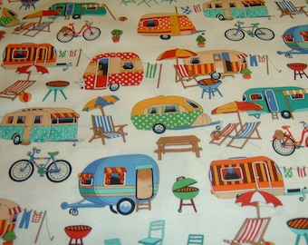 Camper caravan camping holiday vacation cotton patchwork fabric 50 x 110 cm