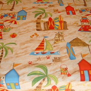 Beach house Surfboard Palm tree Beach shoes Sun Vacation Sea Shore things Cotton patchwork fabric 50 x 110 cm image 6