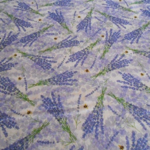 Tela de patchwork de algodón con estampado de lavanda y abejas, 50 x 110 cm