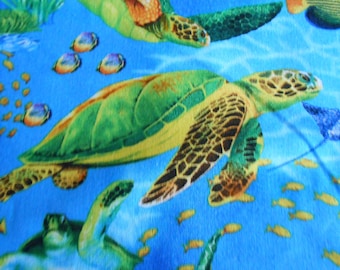 Schildkröten Seepferdchen Fische Rochen Timeless Treasure   50x110 cm   Patchworkstoff  Baumwolle