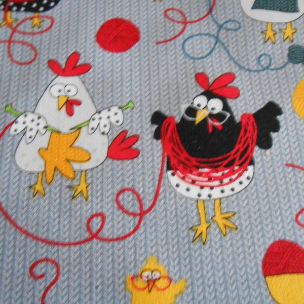 Laine à tricoter Poules Aiguilles à tricoter Pelote de laine Tissu coton patchwork 50 x 110 cm Intemporel