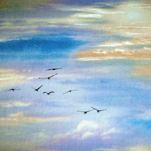 Clouds Sky Birds Landscape Elisabeth Studio patchwork fabric cotton 50 x 110 cm