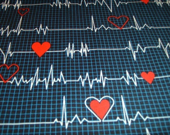 50 x 110 cm ECG chiamando tutti gli infermieri cuore blu cuore battito tessuto patchwork cotone