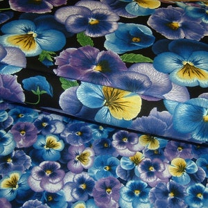 Violet Pansy blue purple yellow Patchwork fabric cotton 50 x 110 cm image 5