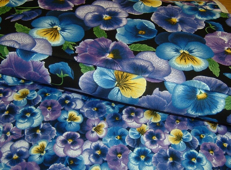 Violet Pansy blue purple yellow Patchwork fabric cotton 50 x 110 cm image 5