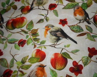 Robin Apples Branches Leaves Timeless Cotton Patchwork Fabric 50 x 110 cm