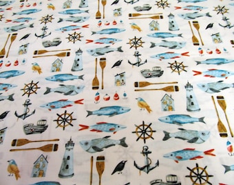 Maritime lighthouse boat paddle 50 x 110 cm patchwork fabric cotton