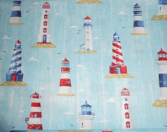 lighthouse  Leuchtturm Meer Miller Salty vibes Baumwolle  Patchworkstoff 50x110 cm