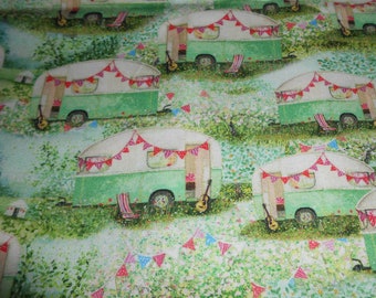 Camper Caravan Garden Secret Garden by 3wishes cotton patchwork fabric 50 x 110 cm