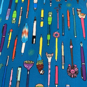 Stylos, crayons de couleur, stylos-plumes, crayons, école Windham Pen pals 50 x 110 cm tissu patchwork en coton