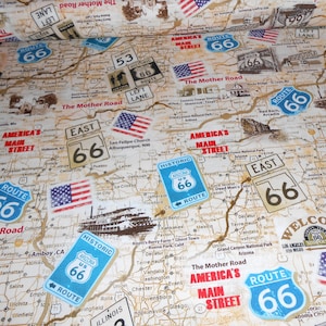 Route 66  Landkarte Amerika USA Timeless bunt Baumwolle Patchworkstoff 50x110 cm