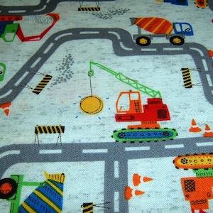 Construction site construction vehicles excavator truck Timeless cotton patchwork fabric 50 x 110 cm
