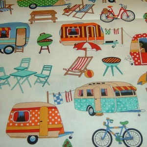 Camper Wohnwagen Camping Urlaub Urlaub Baumwolle Patchworkstoff 50x110 cm Bild 5