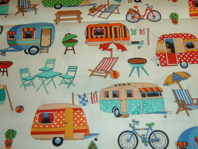 Camper Wohnwagen Camping Urlaub Urlaub Baumwolle Patchworkstoff 50x110 cm Bild 5