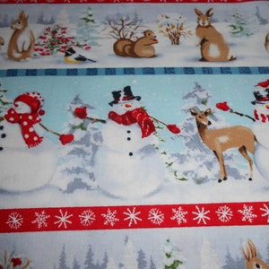Border Schneemann Rehe Hase Vogel &quot;Bundle-up&quot; Henry Glass 50x110 cm   Baumwolle Patchworkstoff