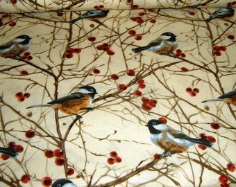 Birds Winter Berries Timeless Cotton Patchwork Fabric 50 x 110 cm