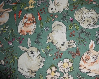 Hasen Bunny  Rabbit Blumen Möhren 3wishes Cottontail Farm 50x110 cm