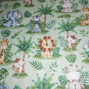 Tela de patchwork de algodón Northcott con estampado de leones, elefantes, cebras, jirafas, hipopótamos y monos de la jungla, 50 x 110 cm.