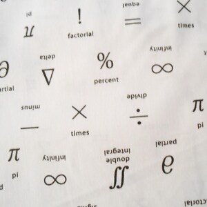 Può includere: Uno sfondo bianco con vari simboli matematici e i loro nomi scritti in nero. I simboli includono pi greco, delta, infinito, fattoriale, percentuale, moltiplicazione, divisione, derivata parziale, integrale doppio e uguale.