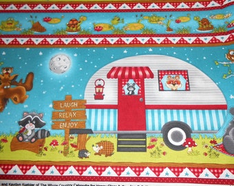 Border caravan hedgehog Eclch raccoon "The whole country" Glass holiday cotton patchwork fabric 50 x 110 cm