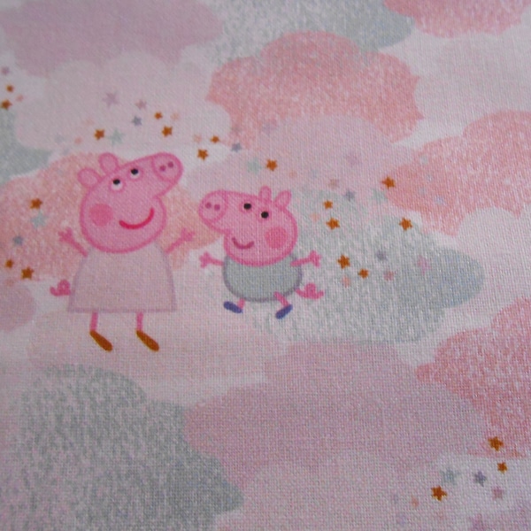 Tissu en coton Happy Peppa et George sous licence 50 x 112 cm