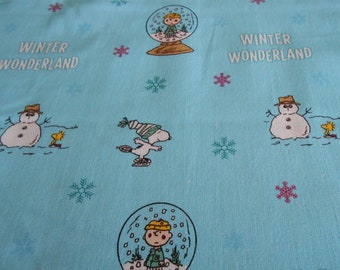 Peanuts Snoopy Woodstock Sneeuwman Sneeuwbol Winter Katoen Patchwork Stof 50 x 110 cm