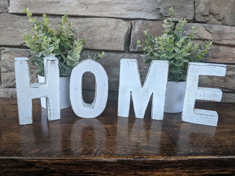 Distressed rustic letters and seasonal characters Country wooden letters Free standing Home letters with seasonal characters