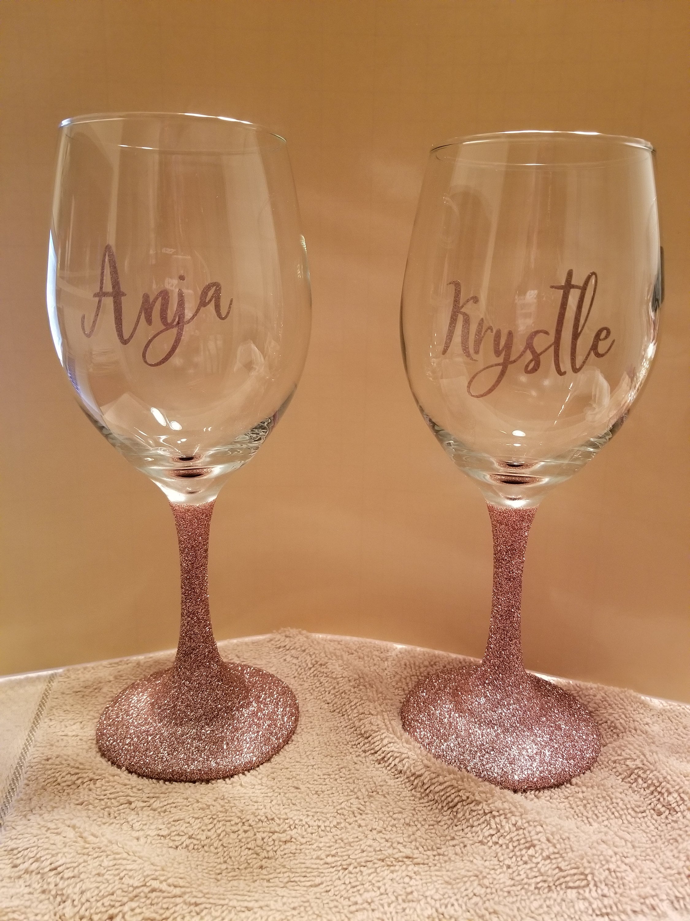 Rose Gold Glitter Stem Wine Glass Etsy