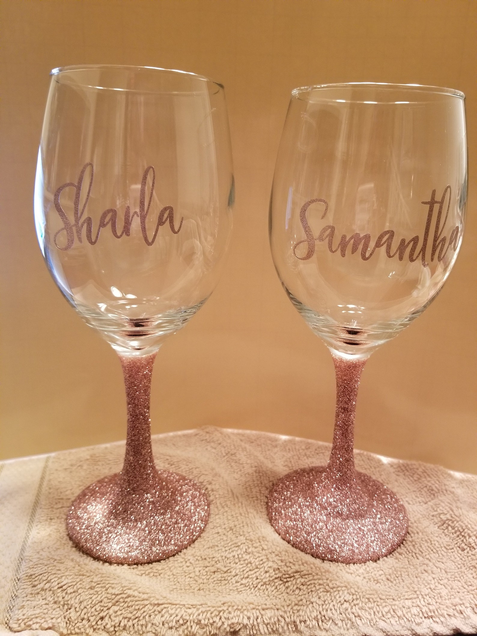 Rose Gold Glitter Stem Wine Glass Etsy