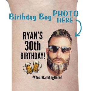 30th Birthday Party Custom Personalized Temporary Tattoos | 30th birthday for him, for her, birthday tattoos, photo tattoo, face tattoo, 40