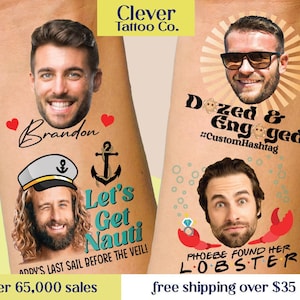 Bachelorette Party Favors, bachelorette tattoos, let&#39;s get nauti, found her lobster, let&#39;s go girls, camp bachelorette party, face tattoo