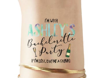 Bachelorette Party custom tattoos personalized with brides name - watercolor tattoo - bach party tats - hens weekend - bachelorette weekend