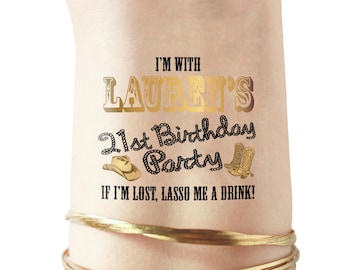 Set of Western birthday party tattoos, 21st birthday party idea, nashville birthday, cowgirl birthday party, milestone birthday, pinata idea
