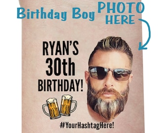30e verjaardagsfeestje aangepaste gepersonaliseerde tijdelijke tatoeages | 30e verjaardag voor hem, voor haar, verjaardagstatoeages, fototattoo, gezichtstatoeage, 40