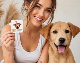 Custom Dog Temporary Tattoo, Personalized Pet Face Tattoo, Dog Birthday Party Favor, Custom Pet Photo Tattoo, Puppy Birthday Favor