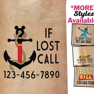 Set of Emergency Contact Temporary Tattoos - phone number tattoo - if lost call tattoo -  kids sicker - allergy alert emergency tattoo -