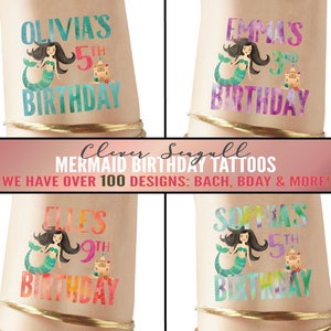 Temporary kids tattoos personalized - Mermaid party - mermaid birthday - mermaid cake - mermaid games - mermaid sticker - mermaid art- tail image 1