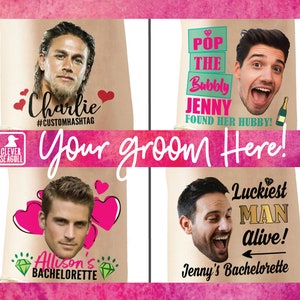 Custom personalized bachelorette party favor photo temporary tattoos, Groom face tattoos, party tattoos, groom tattoo, bachelorette favors