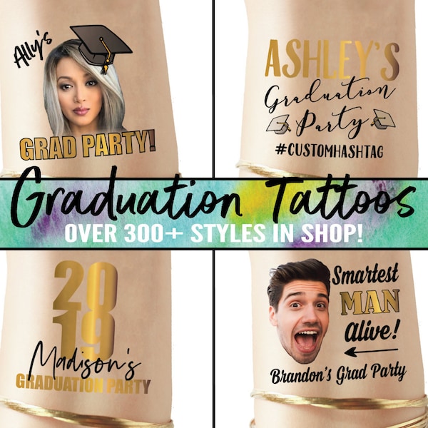 Grad Party Tattoos - Graduation Party - Milestone - College Graduation - University Grad - College Grad - custom grad party tattoo