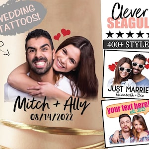 Personalized Wedding Favors Tattoos with couples faces, custom photo wedding favors for guests tattoos unique funny bulk cool, the newlyweds