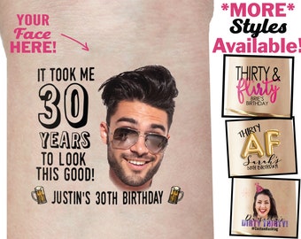 30th Birthday Party Custom Personalized Temporary Tattoos | 30th birthday for him, birthday tattoos, photo tattoo, face tattoo, 40